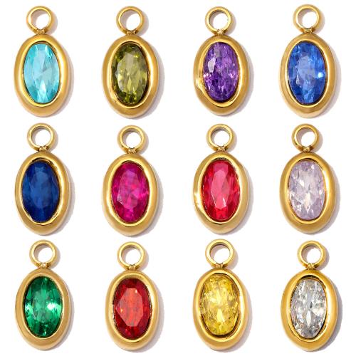 Kubiskt Zirconia hänge, ROSTFRITT STÅL, guldfärg pläterade, DIY & med cubic zirconia, fler färger för val, 5x9mm, Hål:Ca 1.4mm, 3PC/Bag, Säljs av Bag