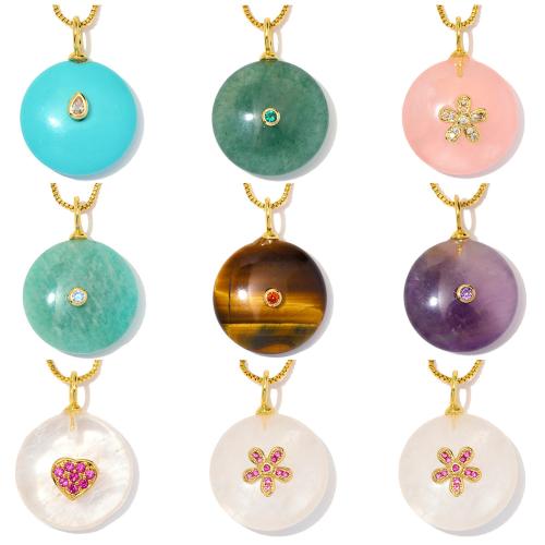 Gemstone Hängen Smycken, Mässing, med Natursten, guldfärg pläterade, DIY & olika stilar för val & med cubic zirconia, fler färger för val, 3PC/Bag, Säljs av Bag