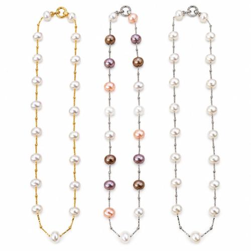 Mässing Halsband, med Shell Pearl, plated, mode smycken & för kvinna, fler färger för val, beads size 10x16mm, Längd Ca 50 cm, Säljs av PC