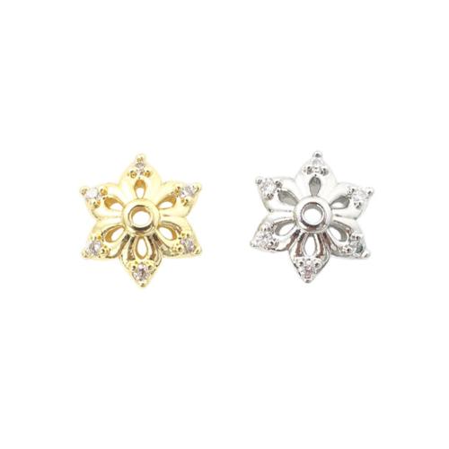 Messing Bead Cap, Flower, forgyldt, du kan DIY & Micro Pave cubic zirconia, flere farver til valg, 8.80x8.80x2.70mm, Solgt af PC