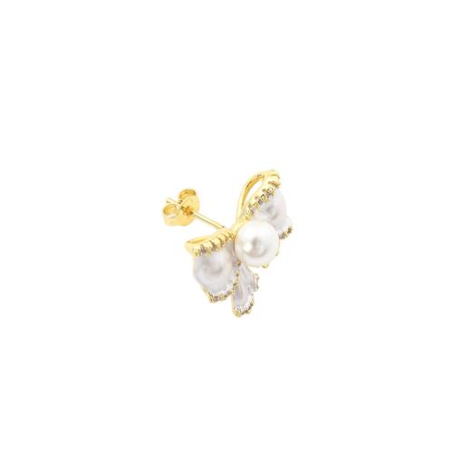 Mosazné náušnice příspěvek, Mosaz, s Plastové Pearl, Bowknot, barva pozlacený, DIY, 18.40x17.50x14.80mm, Prodáno By Pair