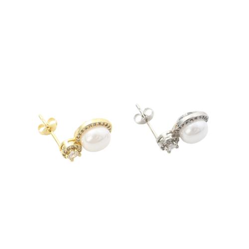 Mosazné náušnice příspěvek, Mosaz, s Plastové Pearl, DIY, více barev na výběr, 17.60x15x10.20mm, Prodáno By Pair