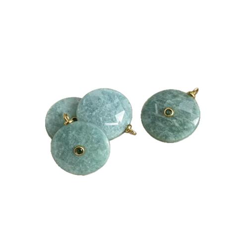 Gemstone Hängen Smycken, Ädelsten, Flat Round, polerad, DIY & olika material för val & micro bana cubic zirconia & fasetterad, 25x6mm, Säljs av PC