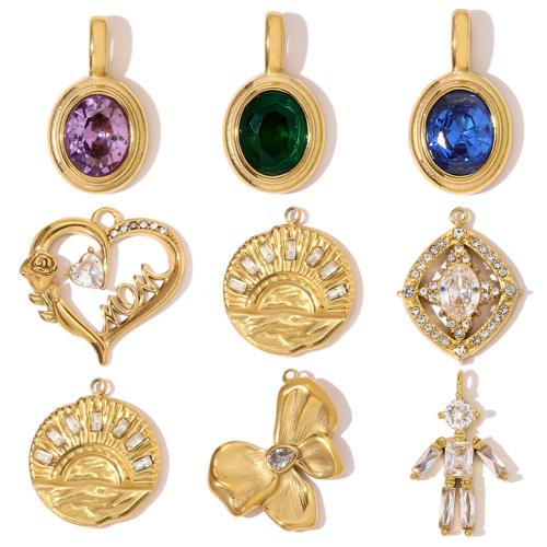 Cubic Zirconia přívěsek, Titanium ocel, barva pozlacený, DIY & různé styly pro výběr & se zirkony, více barev na výběr, 3PC/Bag, Prodáno By Bag