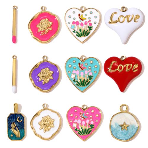 Titanhäng, Titan Stål, guldfärg pläterade, DIY & olika stilar för val & emalj & med strass, fler färger för val, 3PC/Bag, Säljs av Bag