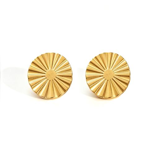 304 الفولاذ المقاوم للصدأ مسمار حلق, جولة شقة, لون الذهب مطلي, خمر & للمرأة & ماتي, 19.48mm, تباع بواسطة زوج