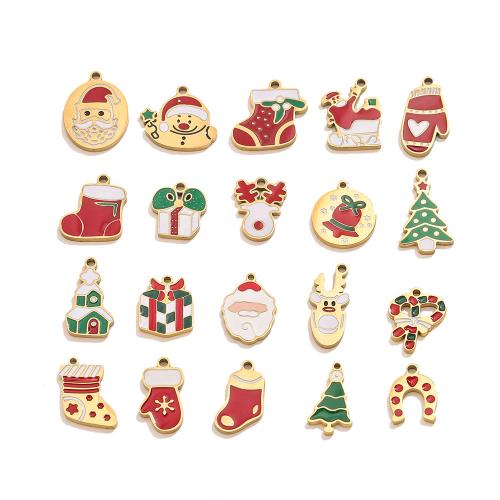 Edelstahl Schmuck Anhänger, 304 Edelstahl, goldfarben plattiert, Weihnachts-Design & DIY & verschiedene Stile für Wahl & Emaille, verkauft von PC