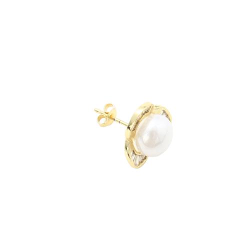 Messing Øreringe Indlæg, med Plastic Pearl, guldfarve belagt, du kan DIY, 20.80x15.30x15mm, Solgt af par