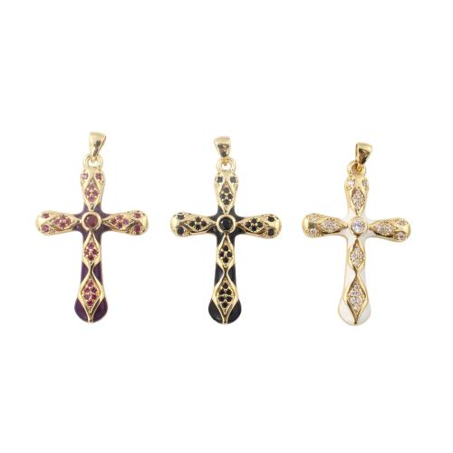 Cubic Zirconia Micro Pave Brass Pendants Cross gold color plated DIY & micro pave cubic zirconia & enamel Sold By PC