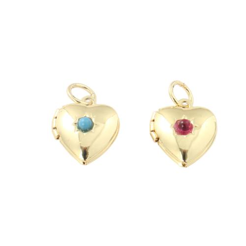 Brass Locket Pendants Heart gold color plated DIY & enamel Sold By PC