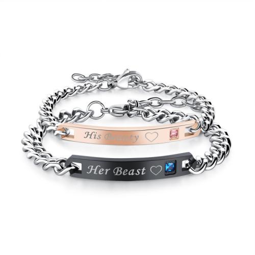 Titan Edelstahl Armband, Titanstahl, Titan Stahl Karabinerverschluss, mit Strass, keine, verkauft von Strang