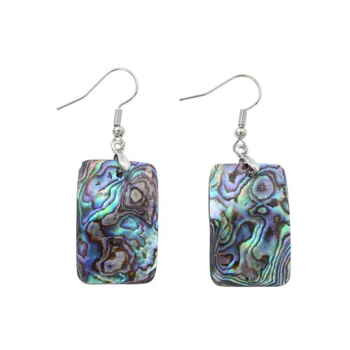coquille d'ormeau Boucle d'oreille goutte, avec laiton, rectangle, bijoux de mode & pour femme, 52x18x1.80mm, Vendu par paire