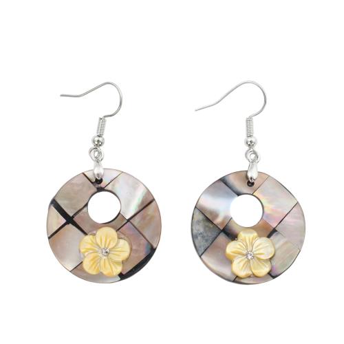 coquille noire Boucle d'oreille goutte, avec laiton, bijoux de mode & pour femme & avec strass & creux, 52x29x7mm, Vendu par paire