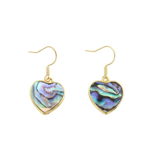 coquille d'ormeau Boucle d'oreille goutte, avec laiton, coeur, bijoux de mode & pour femme, 34x17x2.30mm, Vendu par paire