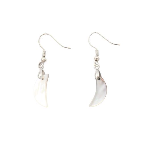 coquille noire Boucle d'oreille goutte, avec laiton, lune, bijoux de mode & pour femme, 41x8x2.30mm, Vendu par paire