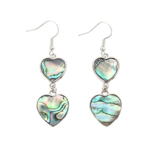 coquille d'ormeau Boucle d'oreille goutte, avec laiton, coeur, bijoux de mode & pour femme, 56x17x2.50mm, Vendu par paire
