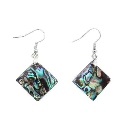 coquille d'ormeau Boucle d'oreille goutte, avec laiton, Losange, bijoux de mode & pour femme, 48x26x1.70mm, Vendu par paire