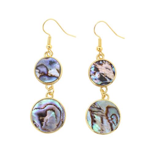 coquille d'ormeau Boucle d'oreille goutte, avec laiton, Plat rond, bijoux de mode & pour femme, 60x18x2.30mm, Vendu par paire