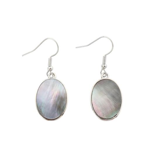 coquille noire Boucle d'oreille goutte, avec laiton, ovale plat, bijoux de mode & pour femme, 41x15x2.20mm, Vendu par paire
