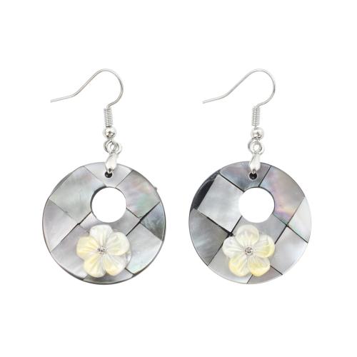 coquille noire Boucle d'oreille goutte, avec laiton, bijoux de mode & pour femme & avec strass & creux, 50x28x5.80mm, Vendu par paire
