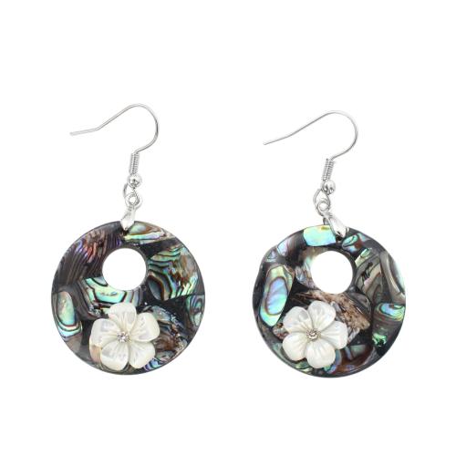 coquille d'ormeau Boucle d'oreille goutte, avec coquille blanche & laiton, bijoux de mode & pour femme & avec strass & creux, 52x29x5.80mm, Vendu par paire