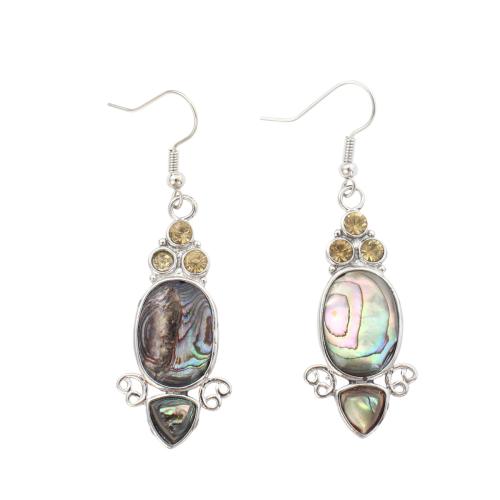 coquille d'ormeau Boucle d'oreille goutte, avec laiton, bijoux de mode & pour femme & avec strass, 60x19x4mm, Vendu par paire