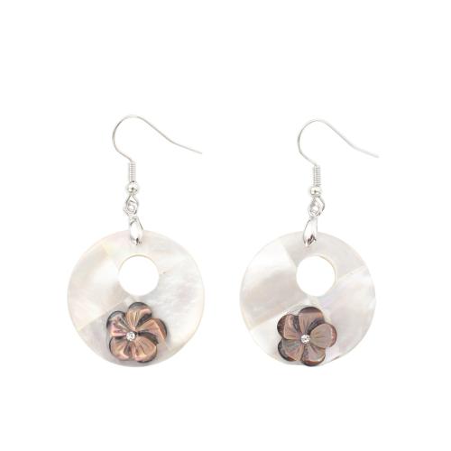 coquille blanche Boucle d'oreille goutte, avec laiton, bijoux de mode & pour femme & avec strass & creux, 52x28x5mm, Vendu par paire