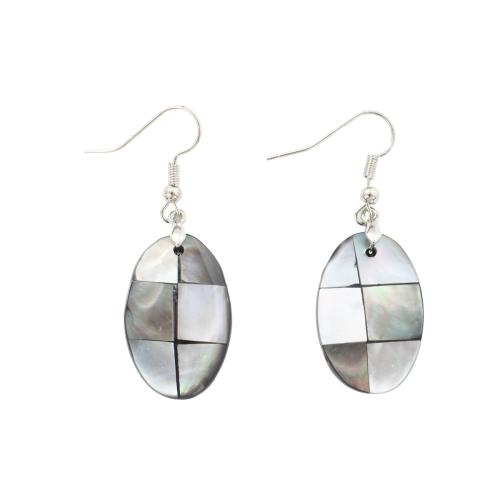 coquille noire Boucle d'oreille goutte, avec laiton, ovale plat, bijoux de mode & pour femme, 49x18x3.90mm, Vendu par paire
