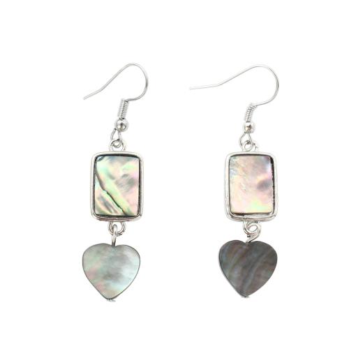 coquille noire Boucle d'oreille goutte, avec coquille d'ormeau & laiton, bijoux de mode & pour femme, 53x13x3mm, Vendu par paire