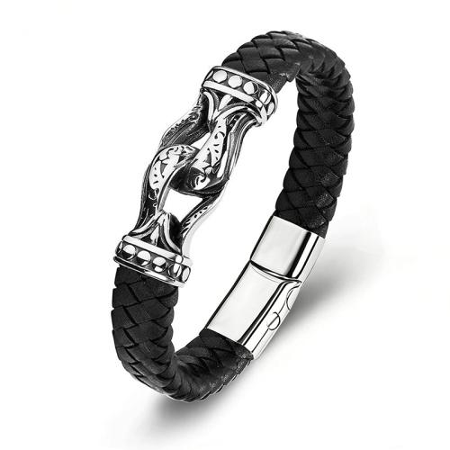 304 Stainless Steel Bracelet with PU Leather Unisex Sold By PC