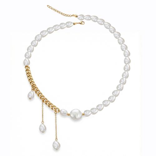 Plastové perlový náhrdelník, Nerez, s Plastové Pearl, módní šperky & pro ženy, více barev na výběr, Prodáno za Cca 40 cm Strand