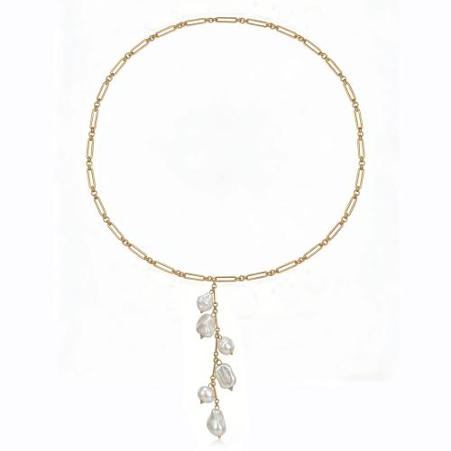 Nerezová ocel šperky náhrdelník, Nerez, s Plastové Pearl, módní šperky & pro ženy, multi-barevný, Prodáno za Cca 70 cm Strand