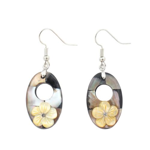 Black Shell Drop Earring with Brass for woman & with rhinestone & hollow Sold By Pair