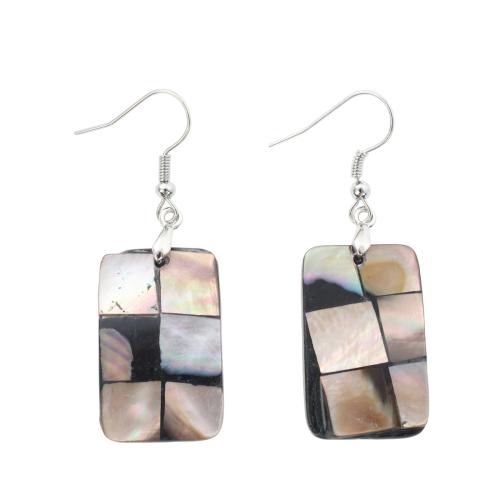 Black Shell Drop Earring with Brass Rectangle fashion jewelry & for woman Sold By Pair