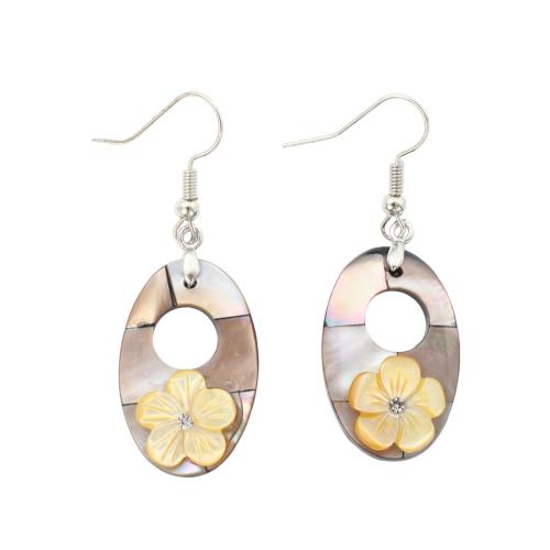 Black Shell Drop Earring with Yellow Shell & Brass Flat Oval fashion jewelry & for woman & with rhinestone & hollow Sold By Pair