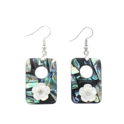 Abalone Shell Drop Earring with White Shell & Brass Rectangle fashion jewelry & for woman & with rhinestone & hollow Sold By Pair
