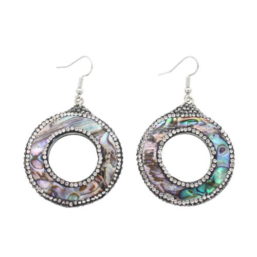 Abalone Shell Drop Earring with Brass fashion jewelry & for woman & with rhinestone & hollow Sold By Pair