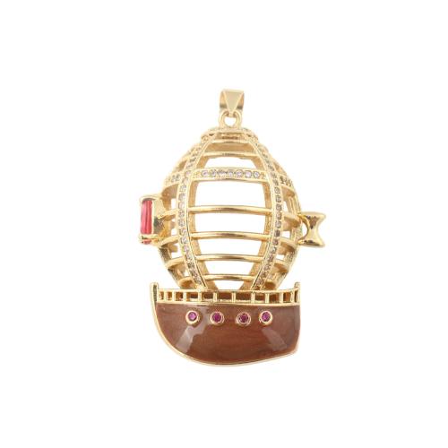 Cubic Zirconia Micro Pave Brass Pendants gold color plated DIY & micro pave cubic zirconia & enamel & hollow Sold By PC