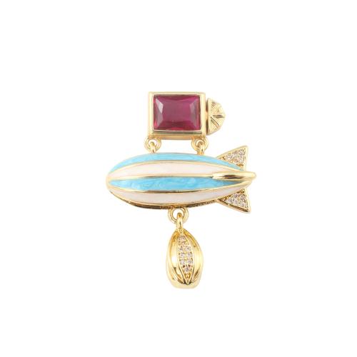 Cubic Zirconia Micro Pave Brass Pendants gold color plated DIY & micro pave cubic zirconia & enamel & hollow Sold By PC