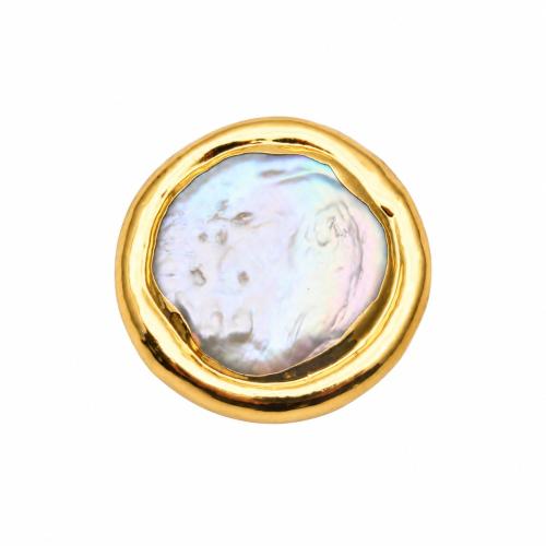 Natural Freshwater Pearl Loose Beads with Brass Flat Round gold color plated DIY 25mm Sold By PC