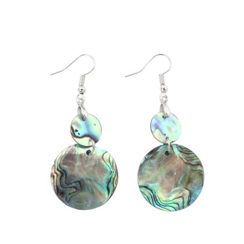 Abalone Shell Drop Earring, med Messing, Flad Rund, mode smykker & for kvinde, 60x25x2.30mm, Solgt af par