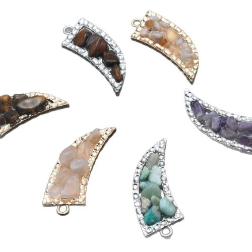 Gemstone Vedhæng Smykker, Ædelsten, med Zinc Alloy, Horn, forgyldt, du kan DIY, blandede farver, 26.80x4.30mm, Solgt af PC