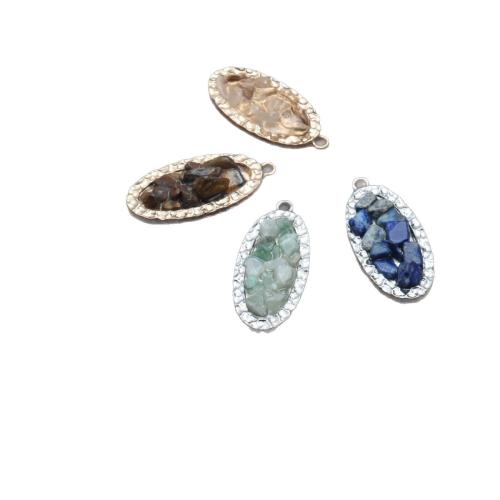 Gemstone Vedhæng Smykker, Ædelsten, med Zinc Alloy, Oval, forgyldt, du kan DIY, blandede farver, 21x46x7mm, Solgt af PC
