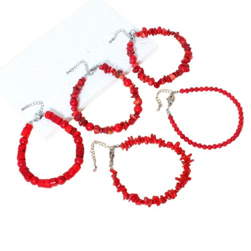 Szintetikus Coral Karkötő, -val 304 rozsdamentes acél, különböző stílusokat a választás & a nő, beads size 4-8mm, Hossz Kb 18 cm, Által értékesített PC