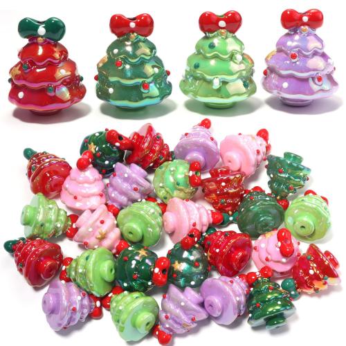 Grânulos de jóias de acrílico, acrilico, Árvore de Natal, Revestimento UV, DIY, Mais cores pare escolha, 28x34mm, Buraco:Aprox 2.8mm, vendido por PC