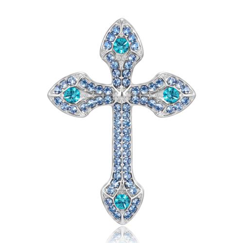 Zinklegierung Brosche, Kreuz, plattiert, für Frau & mit Strass, keine, 33x45mm, verkauft von PC