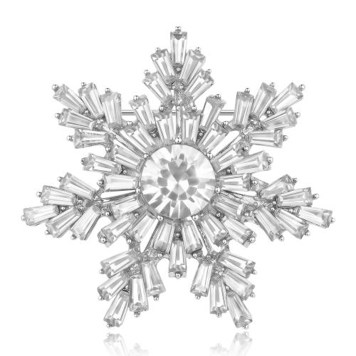 亜鉛合金 ブローチ, 雪の結晶, メッキ, クリスマスデザイン & 女性用 & ライン石のある, 無色, 35x35mm, 売り手 パソコン